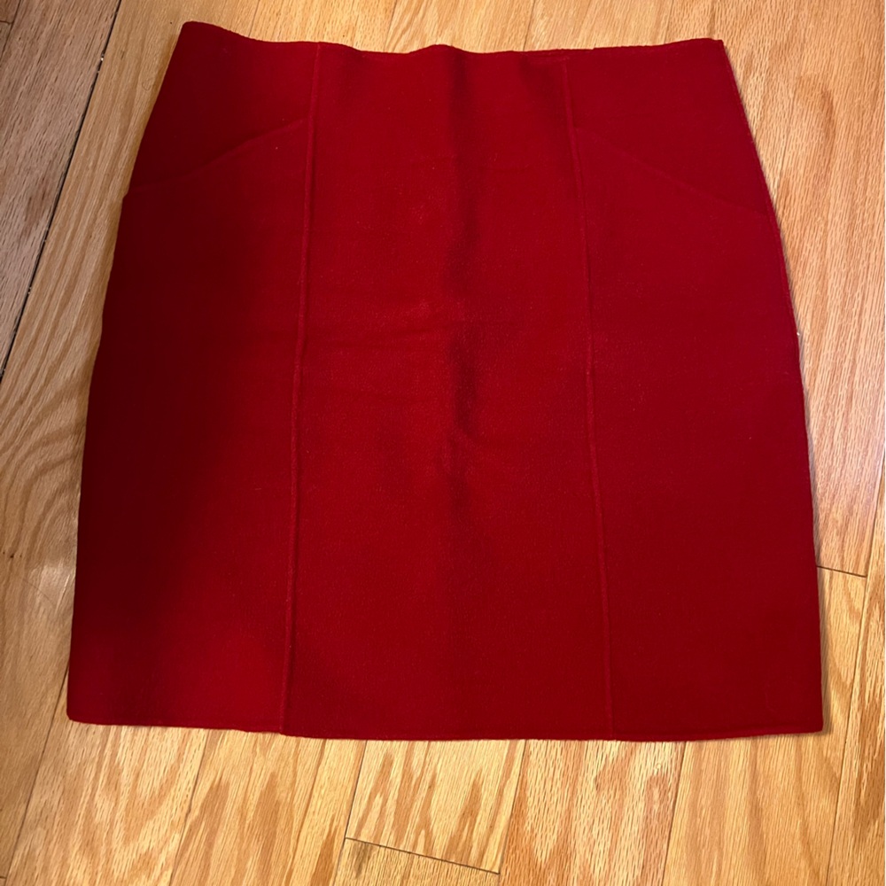 New THEORY Wool Blend Midi Pencil Skirt - Red 12